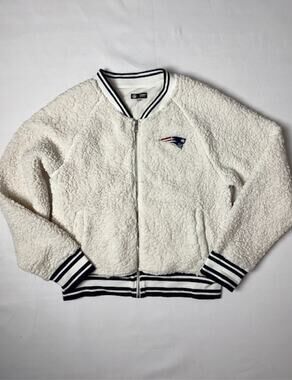 NFL New England Patriots Sherpa Jacket Womens L Full Zip Cozy Fleece